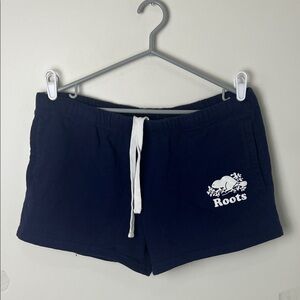 Roots Navy  Cotton Drawstring Athletic Shorts with White Logo